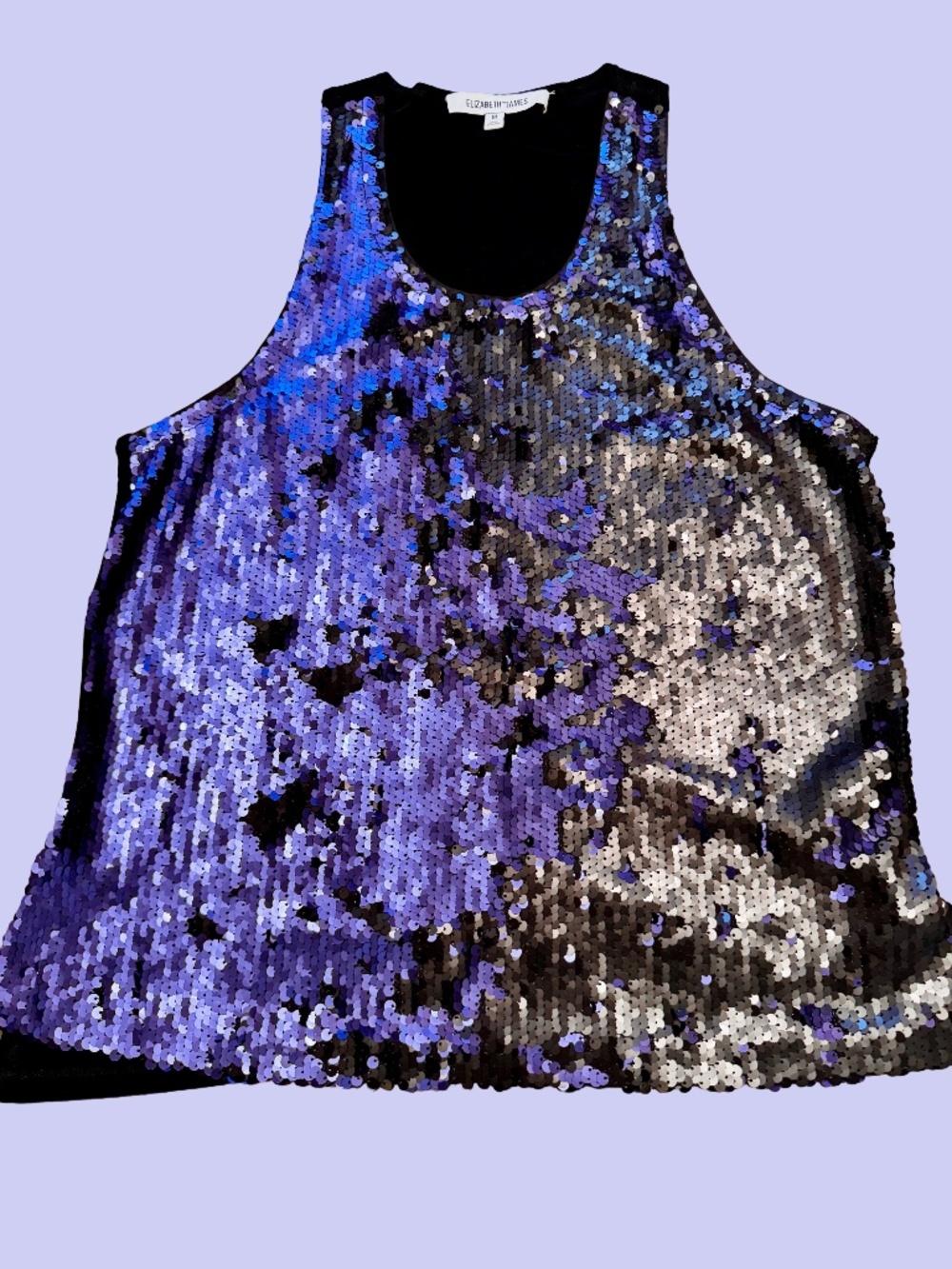 Elizabeth and James Blue & Black Camo Sequin Tank Top, M